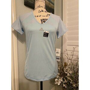 Adidas Women's Light Blue Glacier Top Size Small New V-Neck Shirt Activewear